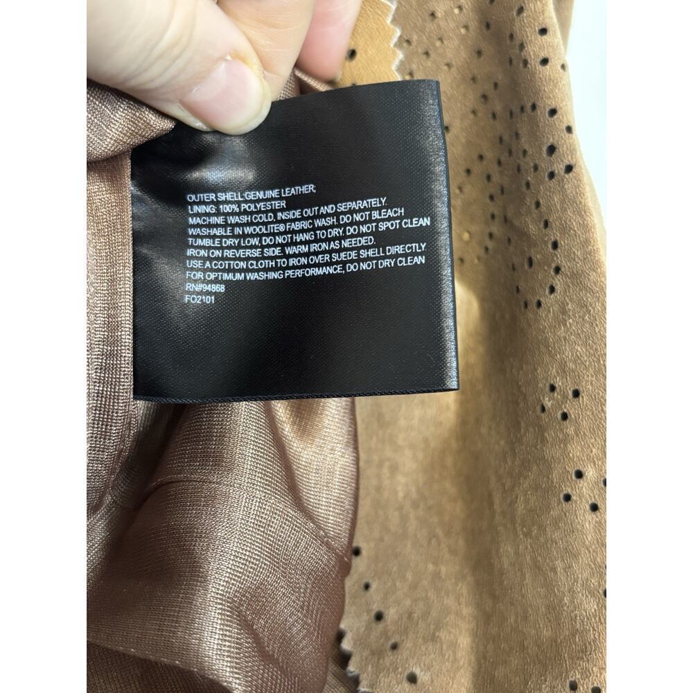 NWT Bernardo Cognac Brown 100% Leather Suede A-Line Laser Cut Midi Max Skirt 12 - Picture 6 of 12